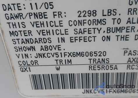 2006 Infiniti G35X z USA, uszkodzony, nr VIN JNKCV51FX6M606520